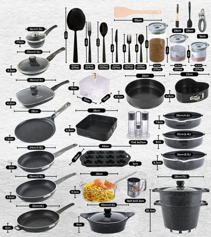 134-Pc Nonstick Cookware Set, Dishwasher Safe Pots and Pans Collection